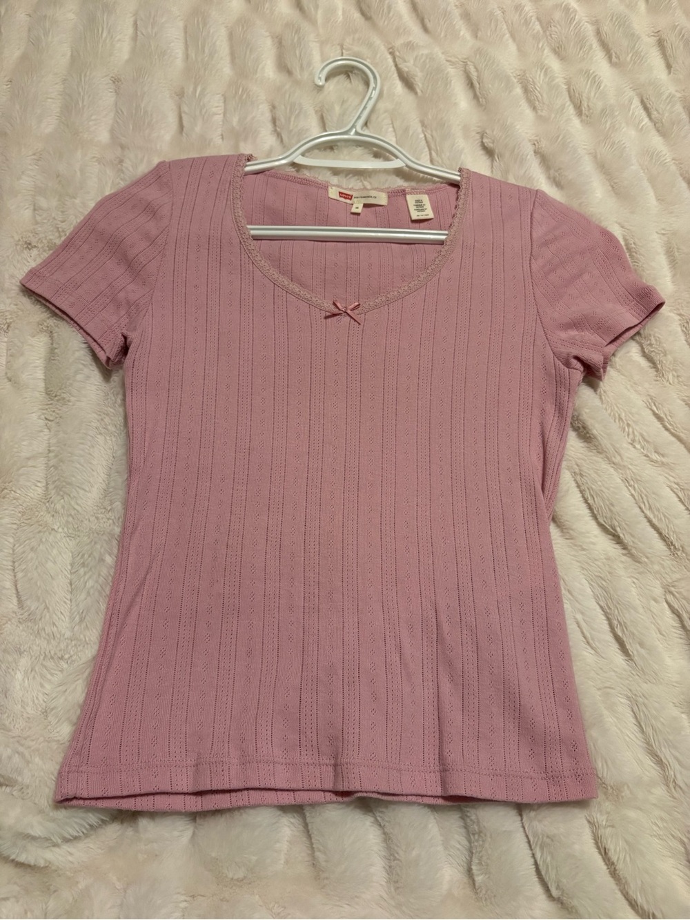Levi's Pink Ribbed Short Sleeve Scoop Neck Top